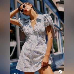 Free People Dress XS Cottage Core Peasant Lace Collar Ruffles V-Neck Fit & Flare